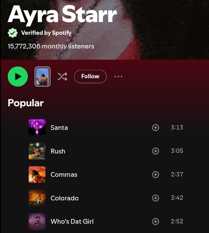 Ayra Starr Spotify New Verification Badge
