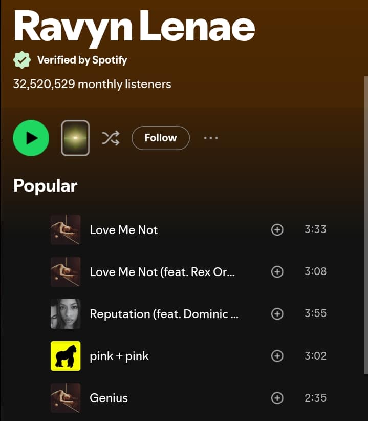 Ravyn Lenae Spotify New Verification Badge